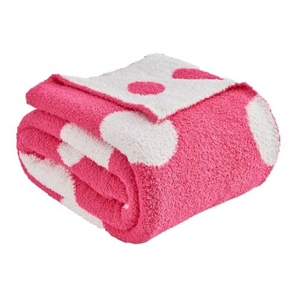 CozeCube Reversible Knit Throw Blanket, Hot Pink White Polka Dot, 50"x60" - color: D-hot Pink and White, size: 50"x60"