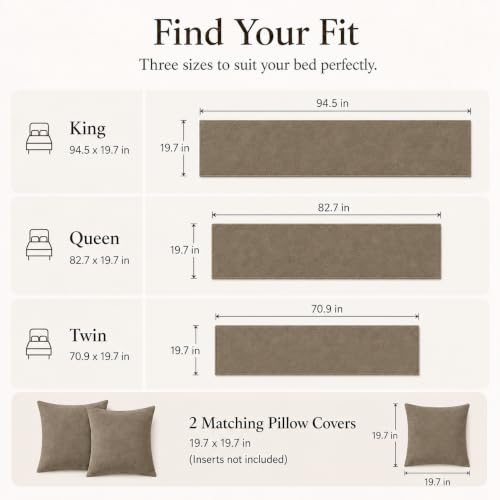 Solid Bed Runner Set,2 Pillow Covers,Olive Brown,70.9x19.7in - color: Olive Brown, size: Twin/Twin XL