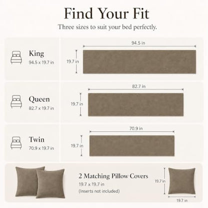 Solid Bed Runner Set,2 Pillow Covers,Olive Brown,70.9x19.7in - color: Olive Brown, size: Twin/Twin XL