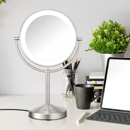 Conair LED Vanity Mirror, Double-Sided, 10x Magnification, Satin Nickel - color: Satin Nickel, size: 16"L x 10.3"W