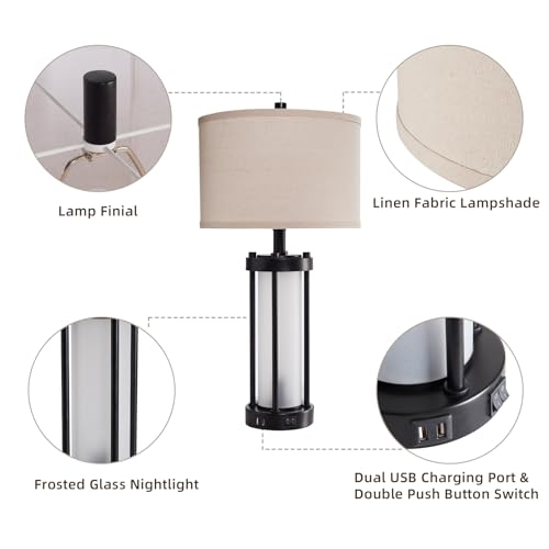 RORIA Modern Table Lamps for Living Room with 2 USB Charging Ports - color: 1 Pack-Black
