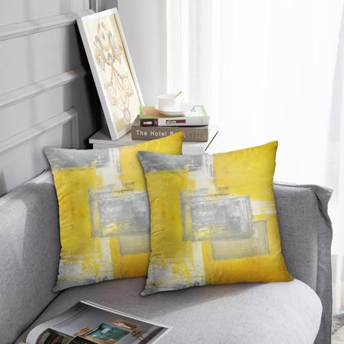 Britimes Throw Pillow Covers Set of 2, 16 x 16 Inch, Yellow Grey - color: Yellow Grey, size: 16" x 16" (Pack of 2)