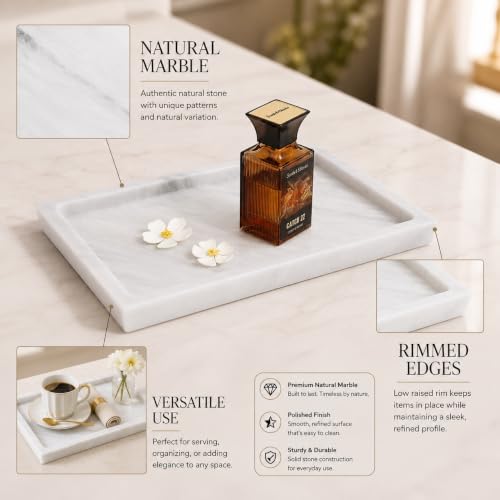 Rectangle Marble Tray for Vanity & Bathroom Counter, 12" Serving Tray - color: White