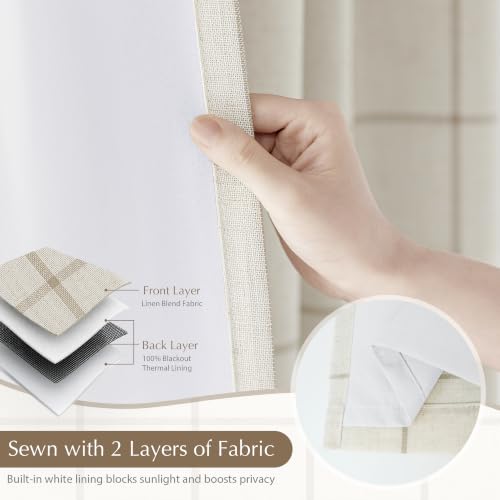 DriftAway 100% Blackout Plaid Linen Curtains 96 Inches Long 2 Panels Taupe - color: Taupe, size: 52"W x 96"L (Pack of 2)