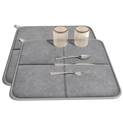 YDKGL 2 pack Dish Drying Mat for Kitchen Counter,PU Leather Dish Mat，Grey - color: Gray, size: 16" x 18"(2 Pack)