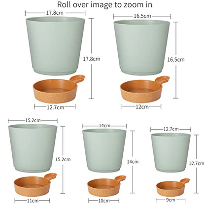 GARDIFE Plant Pots 7/6.5/6/5.5/5 Inch Self Watering Planters with Drainage Hole, Plastic Flower Pots, Nursery Planting Pot for All House Plants, African Violet, Flowers, and Cactus,Green - color: 7-green, size: 7+6.5+6+5.5+5 inch