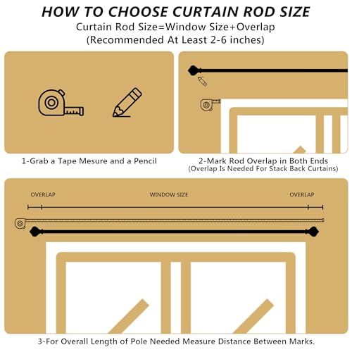 Ceramic Curtain Rods for Windows 66 to 120 Inch 1 Inch Adjustable - color: Black Black, size: 66"-120"