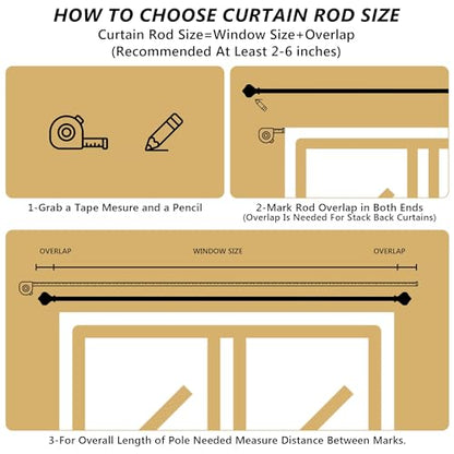 Ceramic Curtain Rods for Windows 66 to 120 Inch 1 Inch Adjustable - color: Black Black, size: 66"-120"