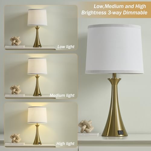 Touch Table Lamps Set of 2, 21" Bedside Lamps with USB C+A - color: Gold & White Shade