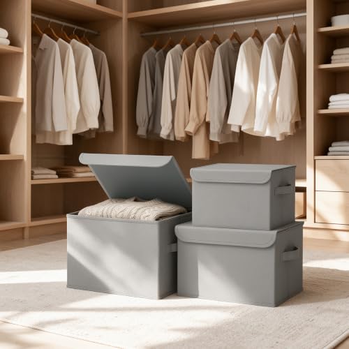 Storage Bin with Lid, Closet Boxes, 2 Pack, Grey, 10.2x7.9x6.7 In - color: Grey, size: Small（2 Pack）