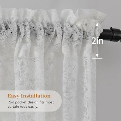 PearAge Lace Sheer White Curtains for Living Room, 63 Inch Length, Elegant Lace-Style Voile Drapes for Bedroom, Kitchen or Dining Room, 42W x 63L Inch, 2 Panels White - color: White