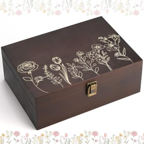 Marsui Wildflower Wooden Keepsake Box, 10.6 x 7.7 x 3.9 Inch Decorative Box
