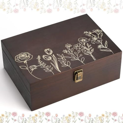 Marsui Wildflower Wooden Keepsake Box, 10.6 x 7.7 x 3.9 Inch Decorative Box