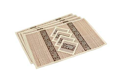 Hand-Woven Wicker Reed Placemats Coaster Set Eco-Friendly Alternative to Plastic Heat Resistant Thai Style Durable Easy to Clean for Dining Table Set of 4 (Large, White) - color: White, size: Large