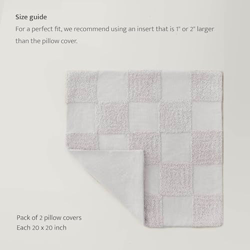 Double Stitch 100% Cotton Boho Checkered Throw Pillow Covers, Winter Sky - color: Winter Sky, size: 20" x 20" (Pack of 2)