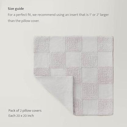 Double Stitch 100% Cotton Boho Checkered Throw Pillow Covers, Winter Sky - color: Winter Sky, size: 20" x 20" (Pack of 2)