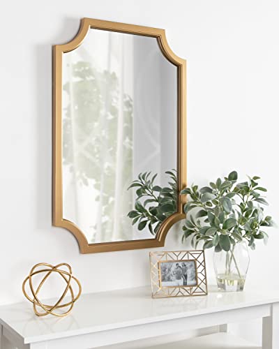 Kate and Laurel Hogan Wood Framed Wall Accent Mirror with Scalloped Corners, 24x36 Inches, Gold