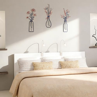 Embewhis Wall Decor Metal Flowers 3pcs, Rustic Farmhouse Flower Sculptures, 13.7" Wall Art Decor, Drill-Free Install Option for Living Room, Kitchen, Bedroom & Bathroom - size: B