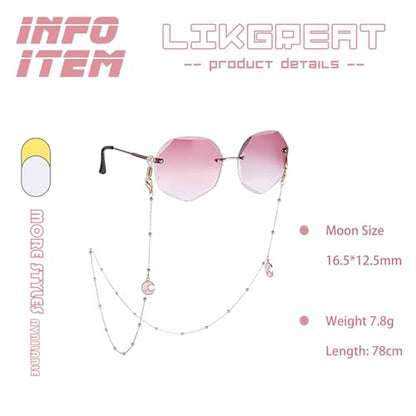 LIKGREAT Eyeglass Chain for Women Face Mask Link Chains Sunglass Strap Holder KC Gold Plated - color: Moon