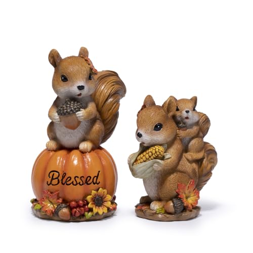 Hodao Fall Squirrel Decor, 2-Piece Resin Thanksgiving Figurine Set - color: Squirrel