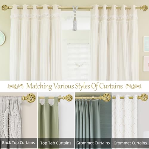 Ycolnaefllr Carved Leaf Curtain Rod,Gold, Adjustable 66-120" - color: Warm Gold, size: 36-120"