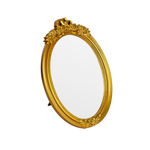Vintage Oval Makeup Mirror with Decorative Gold Frame