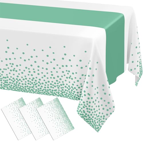 Smiry Disposable Rectangle Plastic 54 x 108 Inch Table Cloth 3 Pack - color: White and Teal