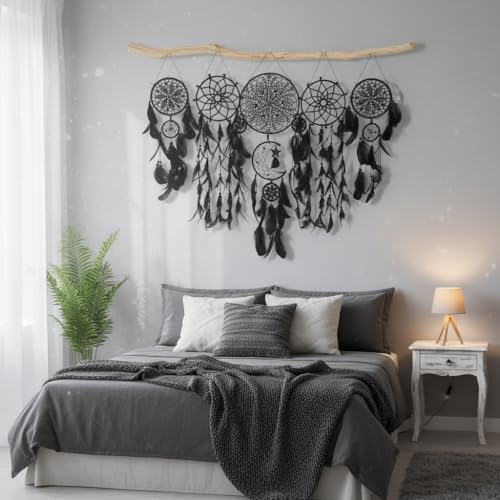 5 Pack Black Dream Catchers Boho Wall Decor Macrame Wall Hanging