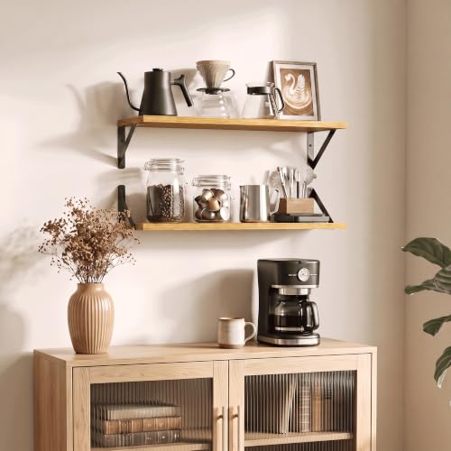 Axeman 18 Inch Floating Shelves, 8 Inch Deep Oak Wall Shelves Set of 2 - color: Oak, size: 18 Inch