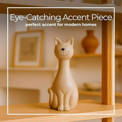 Skinny Sitting Kitty Figurine – Handcrafted Ceramic Cat Decorative Accent for Shelf, Console, or Coffee Table Display, Casual and Modern Living Room or Office Home Decor, 9", Gray