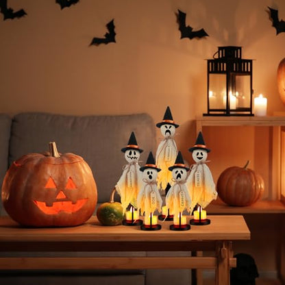 VioraWhite Set of 5 Halloween Primitive Ghost Indoor Decorations with Hat