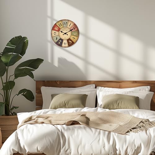 Farmhouse Wooden Wall Clocks Battery Operated 10 Inch - color: Colorful1, size: 10 Inch