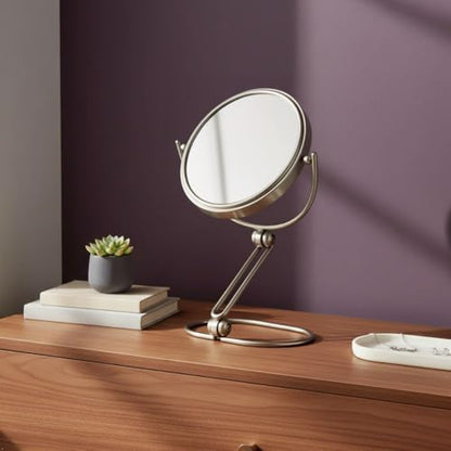 JERDON 5.5" Tabletop Makeup Mirror - 10X Magnification - Nickel - MC450N - size: 1"L x 5.8"W