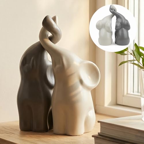 QINJIEJIE Elephant Statue Figurines 14th Ivory for Women - color: Beige & Grey