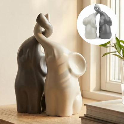 QINJIEJIE Elephant Statue Figurines 14th Ivory for Women - color: Beige & Grey