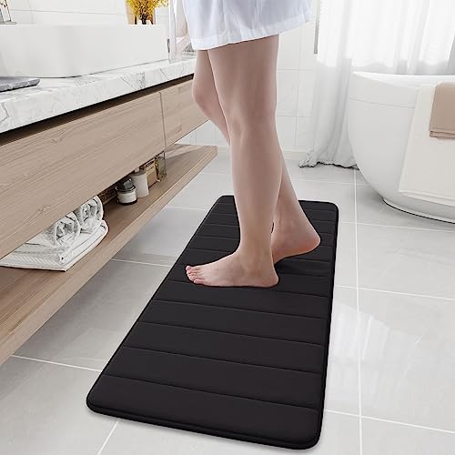 Buganda Memory Foam Bath Mat 47 x 17, Ultra Soft Absorbent Bathroom Rugs - color: Black, size: 47" X 17"