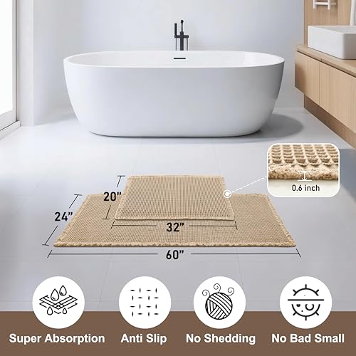 JIUZHEN Set of 2 Waffle Bath Mats Boho Bathroom Runner Rug 20"x32"+24"x60" - color: Brown, size: 20"x32" + 24"x60"