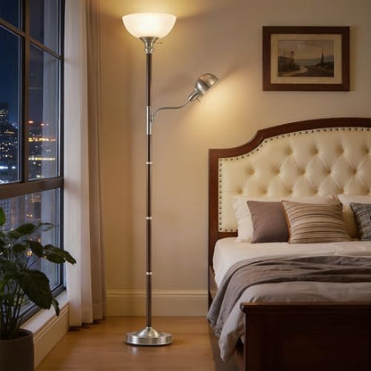 EJIAXIN 72" Wood Torchiere Floor Lamp with Glass Shade Walnut Standing Lamp - color: Dark Walnut