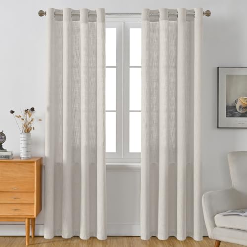 Burlap Linen Farmhouse Curtains 84 inch Length 2 Panels for Living Room Textured Thick Light Filtering Privacy Window Curtain Drapes with Grommet for Bedroom 7ft (52x84 Beige) - color: Beige, size: 52"W x 84"L (Pack of 2)