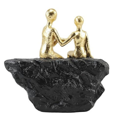 Gold Abstract Couple Sculpture, Romantic Love Statue with Black Base