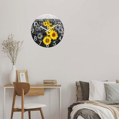 XFM Sunflower Kitchen Wall Clock 12 Inch Silent Non Ticking - color: Yellow1, size: 12 Inch