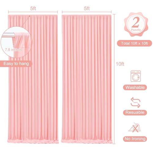 10 x 10 Dusty Pink Backdrop Curtains with Light String for Party - color: Dusty Pink, size: W5' x H10'(2 panels)