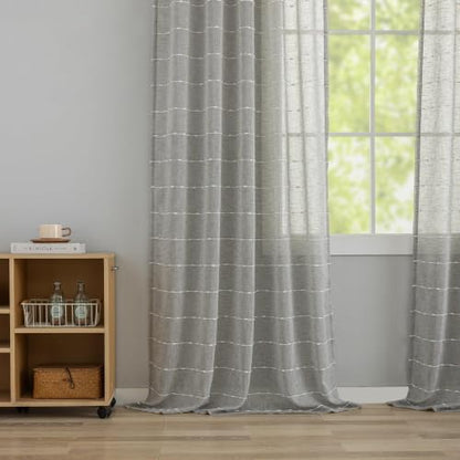 Grey Sheer Curtains 63 Inches for Living Room Faux Linen 2 Panels - color: Grey, size: 52"W x 63"L (Pack of 2)