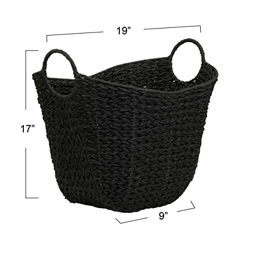 Household Essentials Handwoven Paper Rope Storage Basket with Metal Frame and Handles, Black - color: Black Paper Rope