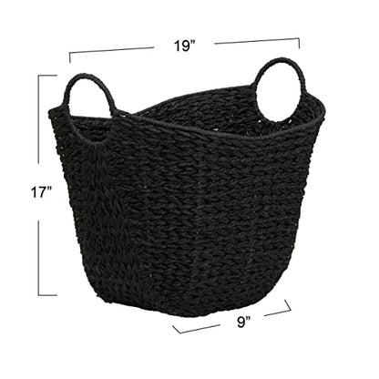 Household Essentials Handwoven Paper Rope Storage Basket with Metal Frame and Handles, Black - color: Black Paper Rope