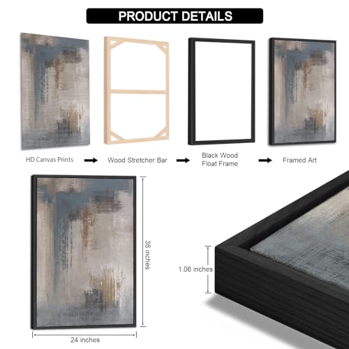 Large Framed Abstract Wall Art, Modern Grey Canvas Prints, 24"x36"x3 - color: grey, size: 24" X 36" X 3pcs Framed
