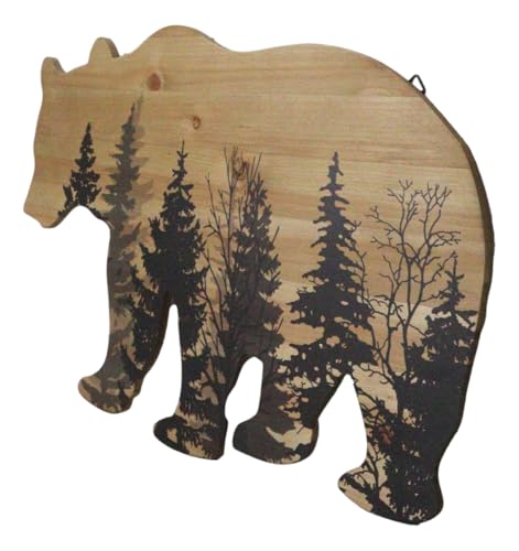 Ebros Gift Rustic Western Black Bear With Pine Trees Forest Silhouette Wooden Plank Cutout Wall Decor Sculpture Wildlife Forest Cabin Decor Accent