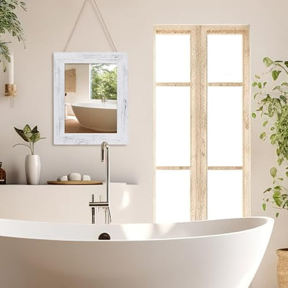 QDSSDECO 16" x 20" Farmhouse Rectangular Wall Mirror, White - color: White Without Shelf