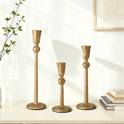 Set of 3 Antique Brass Taper Candle Holders Iron Candlestick Holder - color: Gdzt05-3a