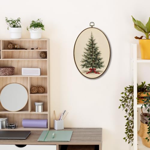 JQF Vintage Christmas Tree Red Bow Oval Wall Decor Framed 8.5x11.5 Inch - color: christmas tree-6